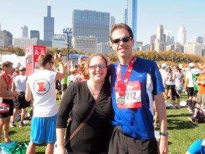 Me and My Wife at the End of the 2011 Chicago Marathon